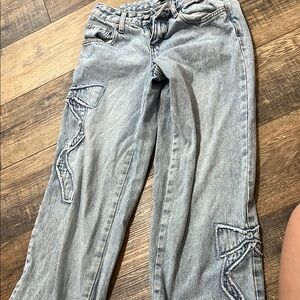 Ashley Mason Blue Boyfriend Jeans with Geometric Design